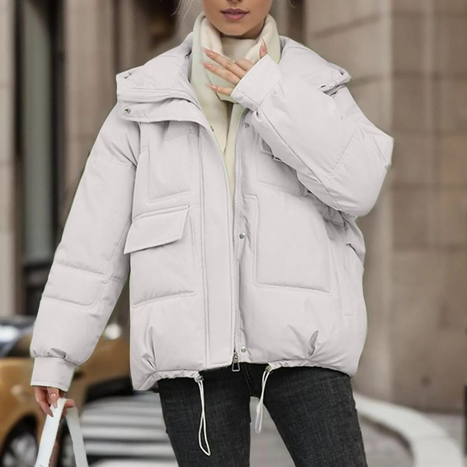 XUNRYAN Puffer Jackets Womens Baggy Winter Warm Down Coat Quilted Lightweight Cropped Jackets Outdoor Overcoat Activewear