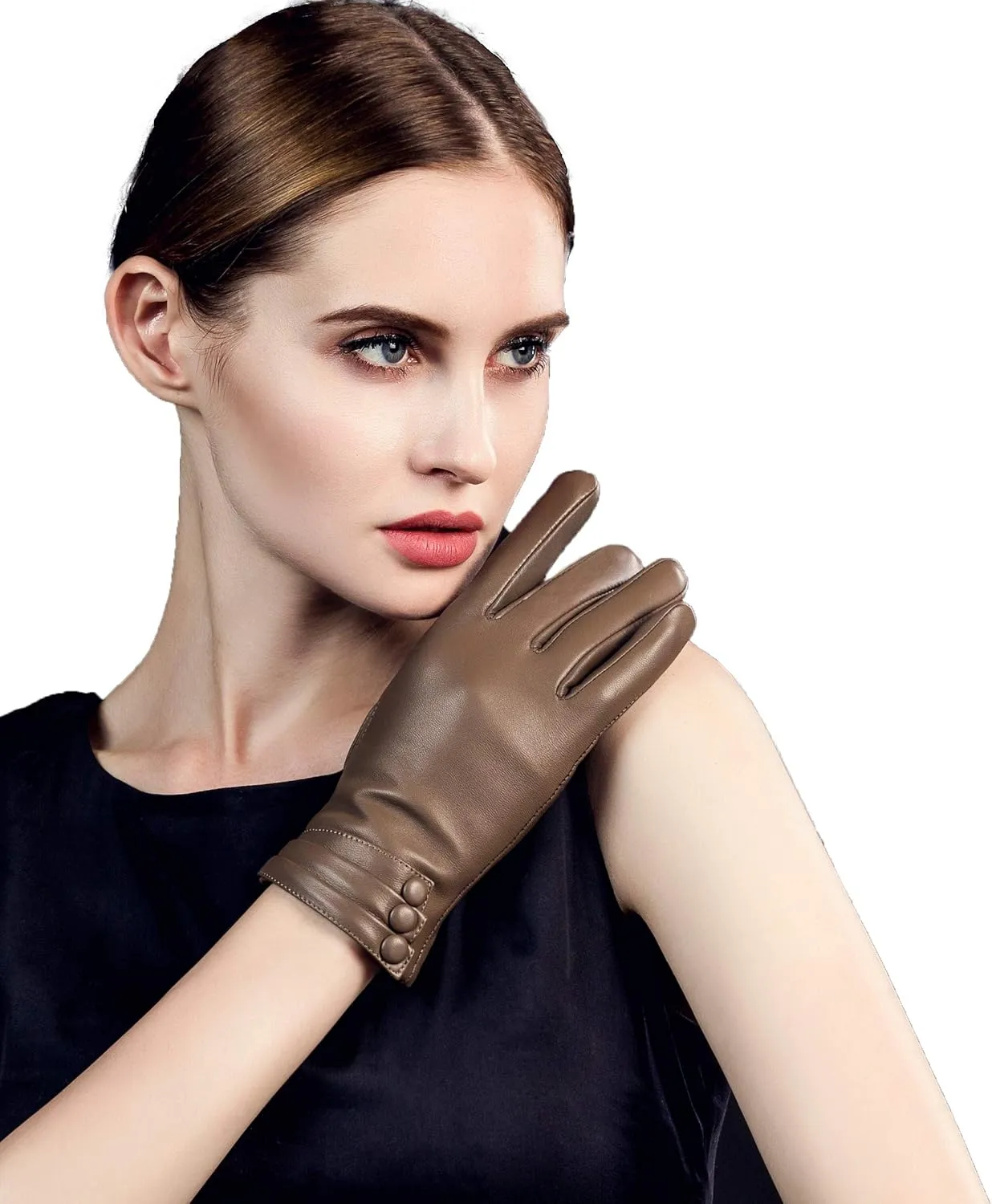 YISEVEN Women's Winter Driving Touchscreen Leather Gloves Wool Lined Buttoned Cuff