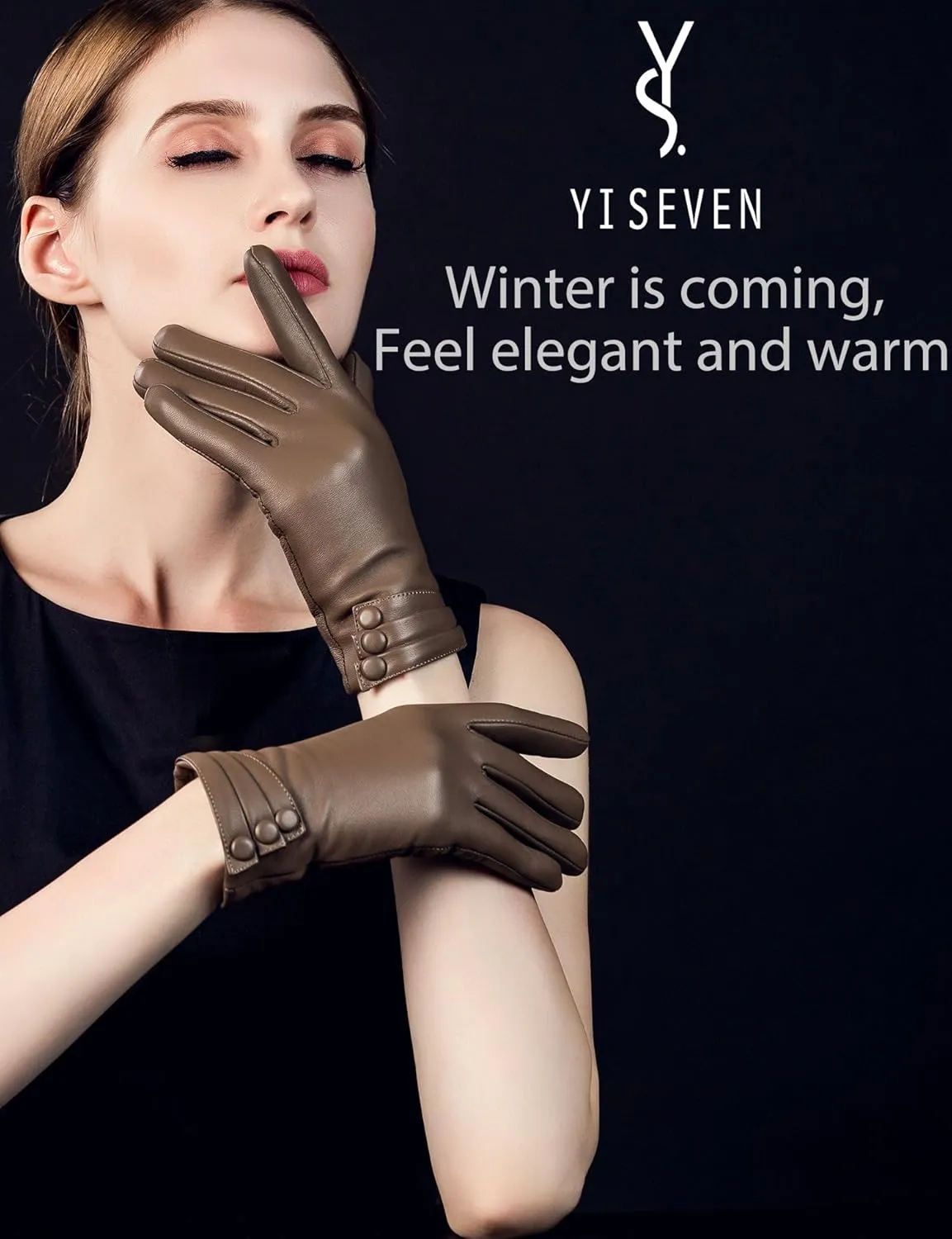 YISEVEN Women's Winter Driving Touchscreen Leather Gloves Wool Lined Buttoned Cuff