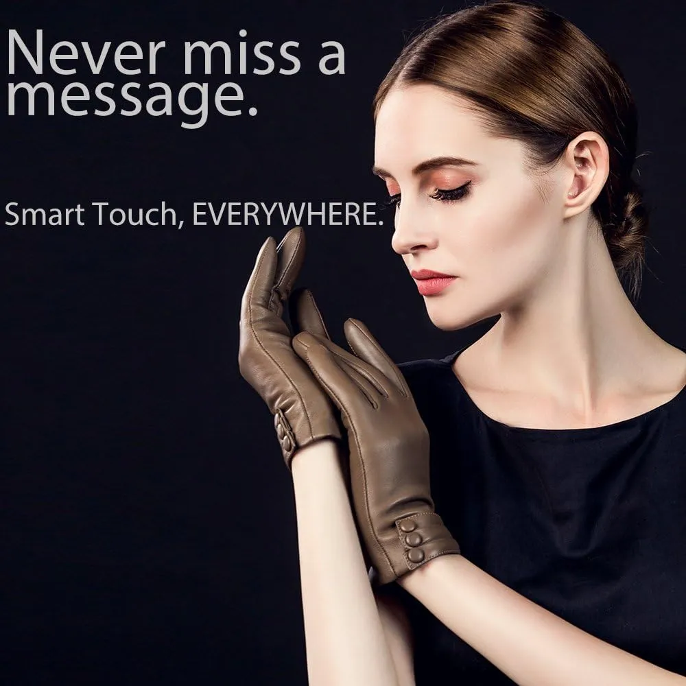 YISEVEN Women's Winter Driving Touchscreen Leather Gloves Wool Lined Buttoned Cuff
