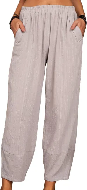 YMING Womens Casual Harem Pants Solid Color Elastic Waist Pants Cotton Linen Loose Trousers with Pockets