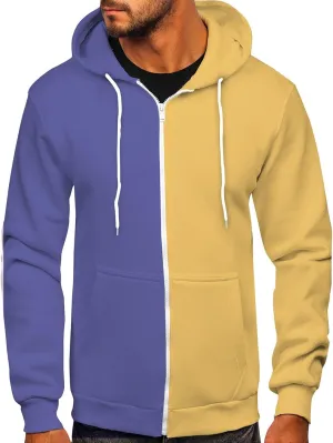Ymosrh Mens Patchwork Hoodies Novelty Color Block Hooded Sweatshirt Pullover Casual Long Sleeve Drawstring Hoodies, M-6XL