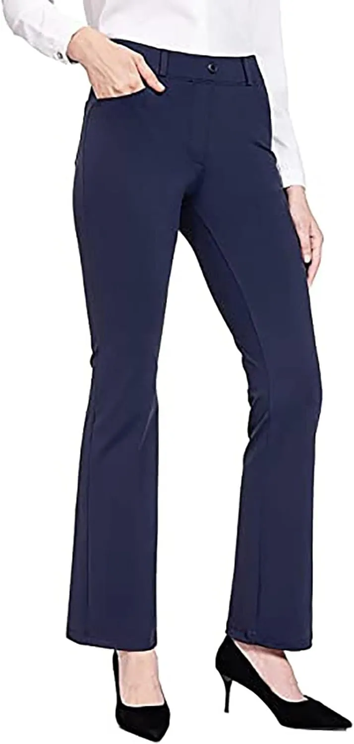 YOLAI Fashion Women's Solid Color Dress Pants Straight Leg Work Pants Business Office High Waist Casual Trousers with
