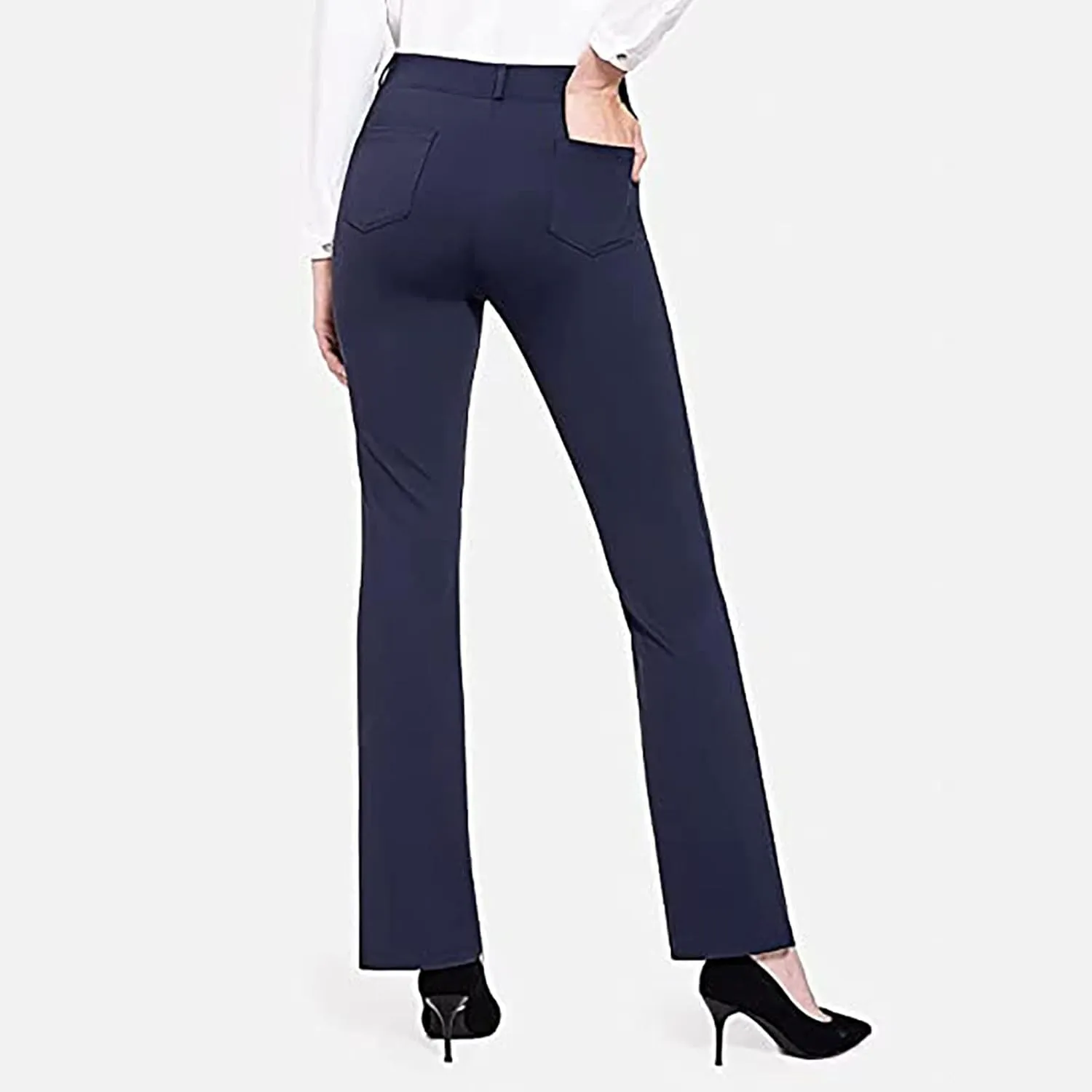 YOLAI Fashion Women's Solid Color Dress Pants Straight Leg Work Pants Business Office High Waist Casual Trousers with