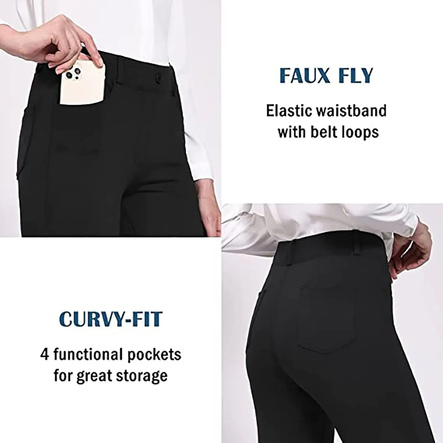 YOLAI Fashion Women's Solid Color Dress Pants Straight Leg Work Pants Business Office High Waist Casual Trousers with