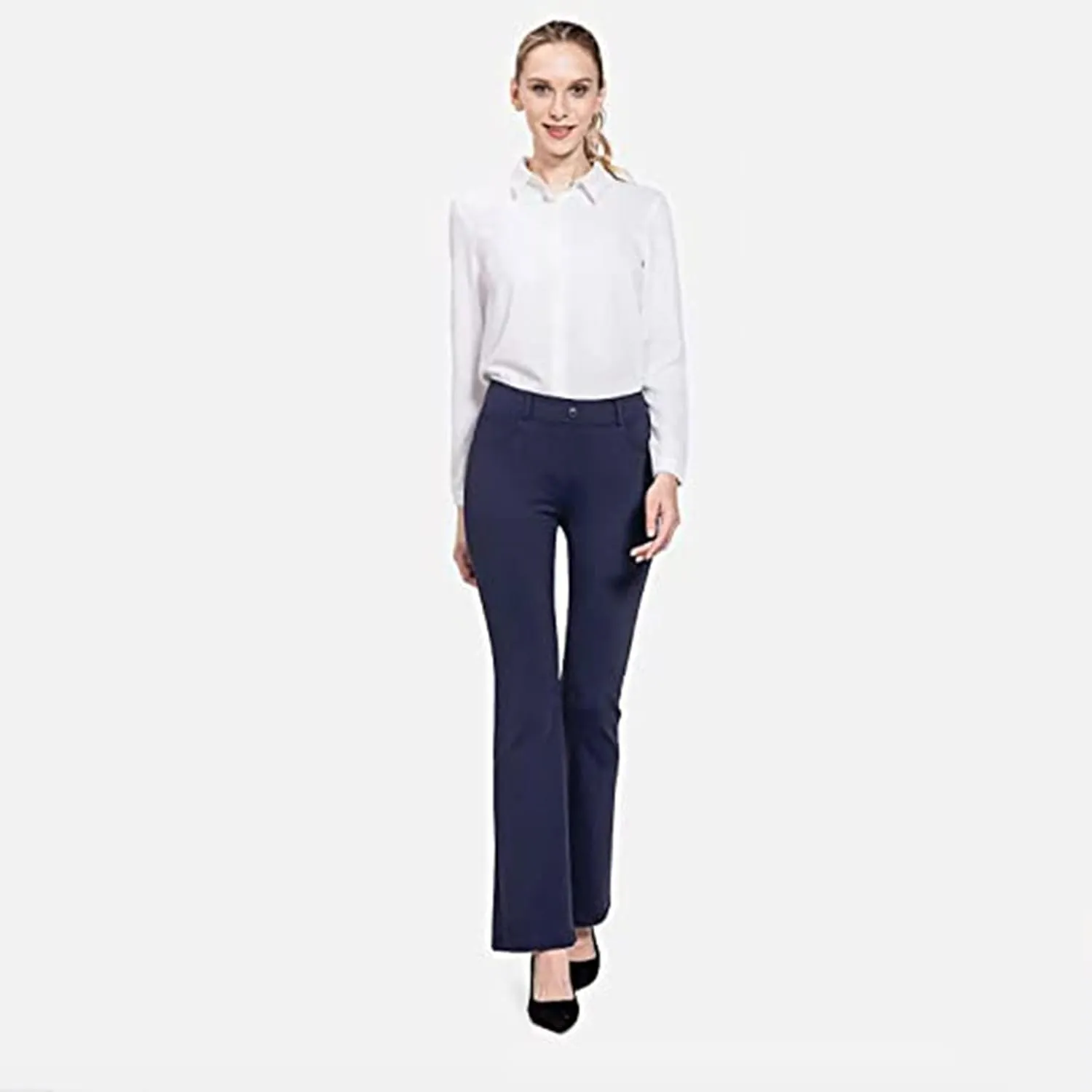 YOLAI Fashion Women's Solid Color Dress Pants Straight Leg Work Pants Business Office High Waist Casual Trousers with