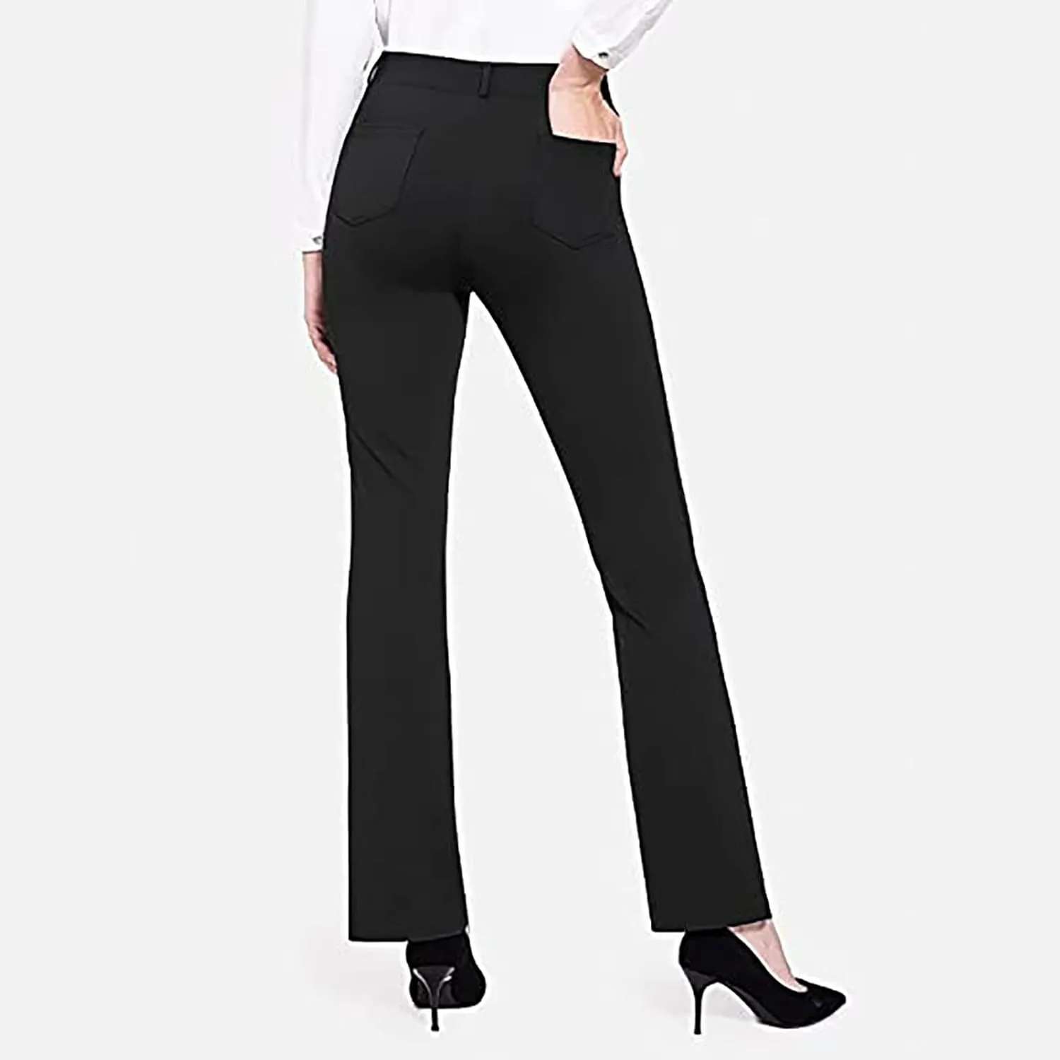 YOLAI Fashion Women's Solid Color Dress Pants Straight Leg Work Pants Business Office High Waist Casual Trousers with