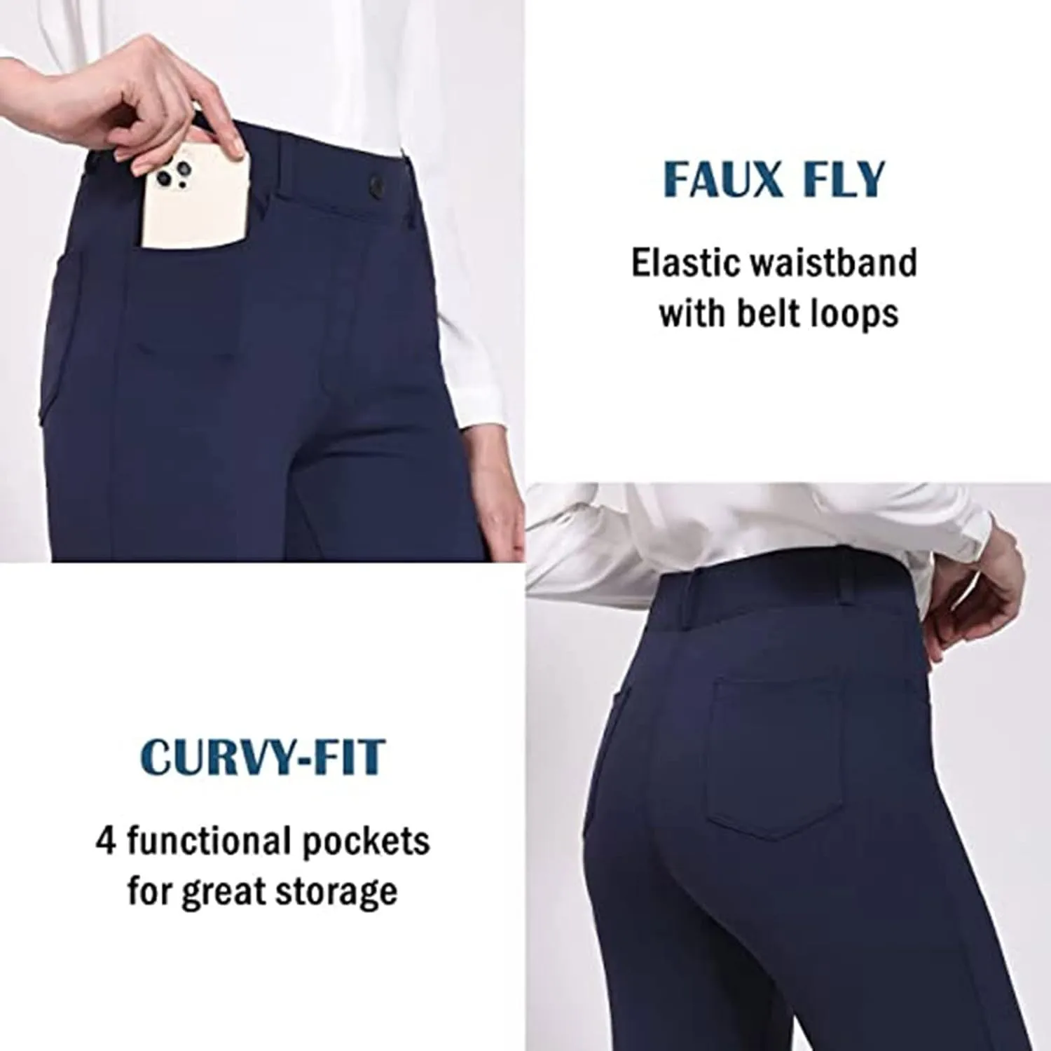 YOLAI Fashion Women's Solid Color Dress Pants Straight Leg Work Pants Business Office High Waist Casual Trousers with