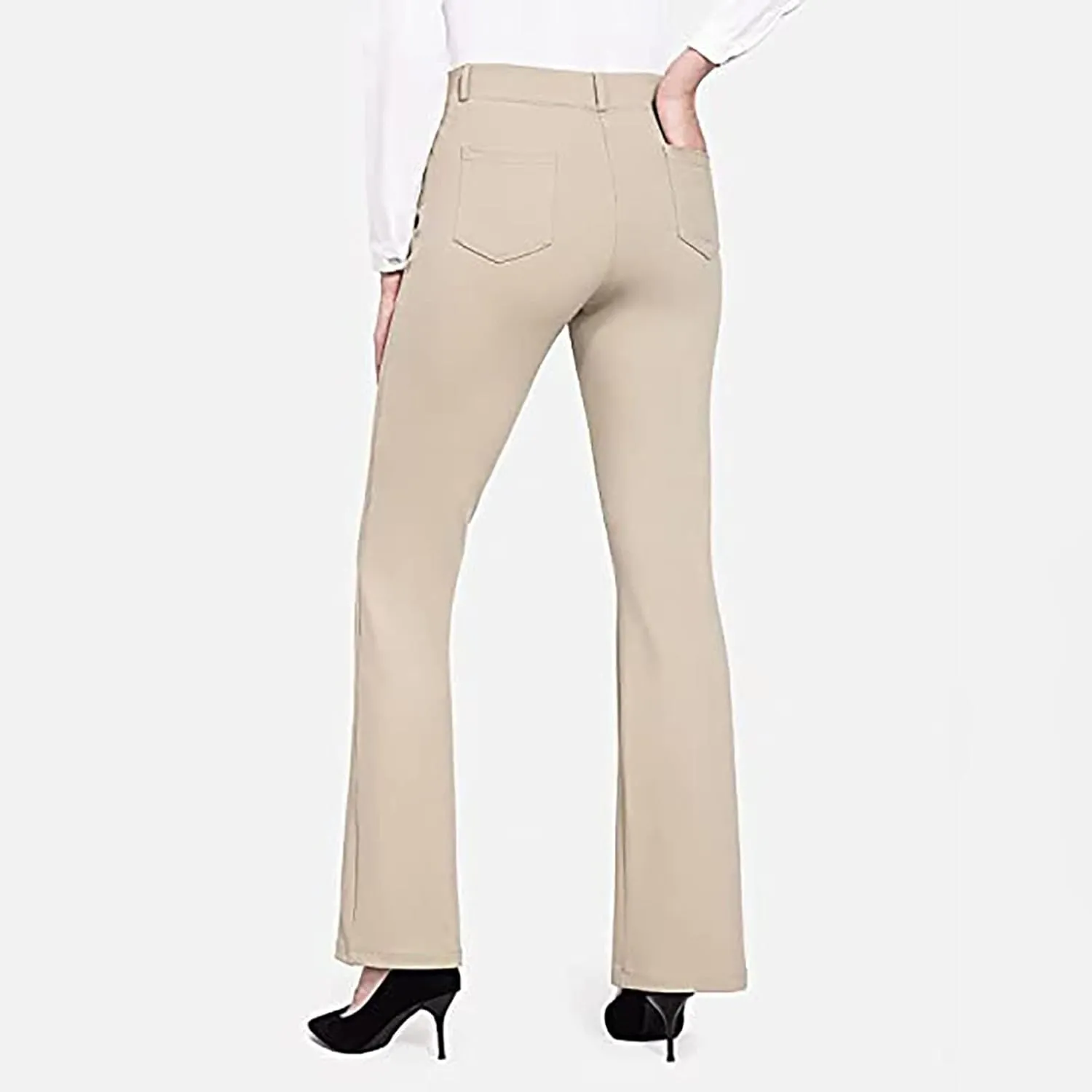 YOLAI Fashion Women's Solid Color Dress Pants Straight Leg Work Pants Business Office High Waist Casual Trousers with