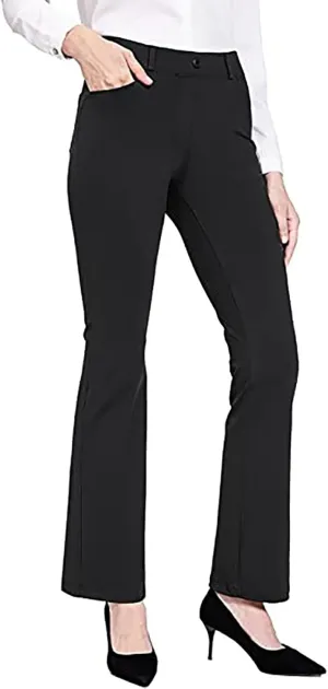 YOLAI Fashion Women's Solid Color Dress Pants Straight Leg Work Pants Business Office High Waist Casual Trousers with