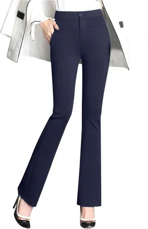 YOLAI Women Dress Pants Work Business Pants Solid Color High Waist Stretchy Pants Straight Leg Trousers