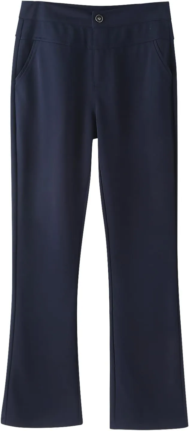 YOLAI Women Dress Pants Work Business Pants Solid Color High Waist Stretchy Pants Straight Leg Trousers