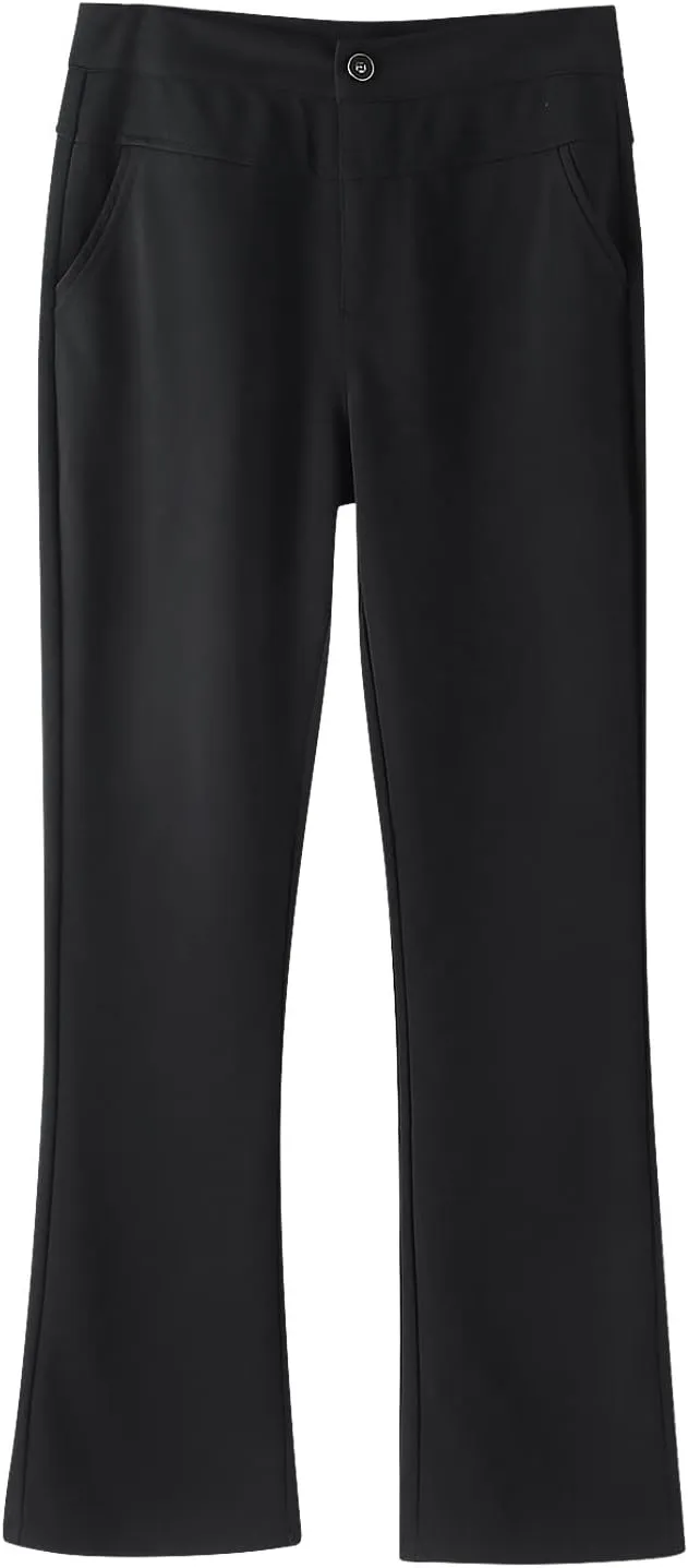 YOLAI Women Dress Pants Work Business Pants Solid Color High Waist Stretchy Pants Straight Leg Trousers