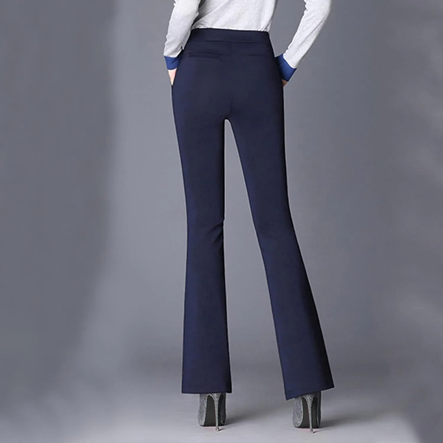 YOLAI Women Dress Pants Work Business Pants Solid Color High Waist Stretchy Pants Straight Leg Trousers