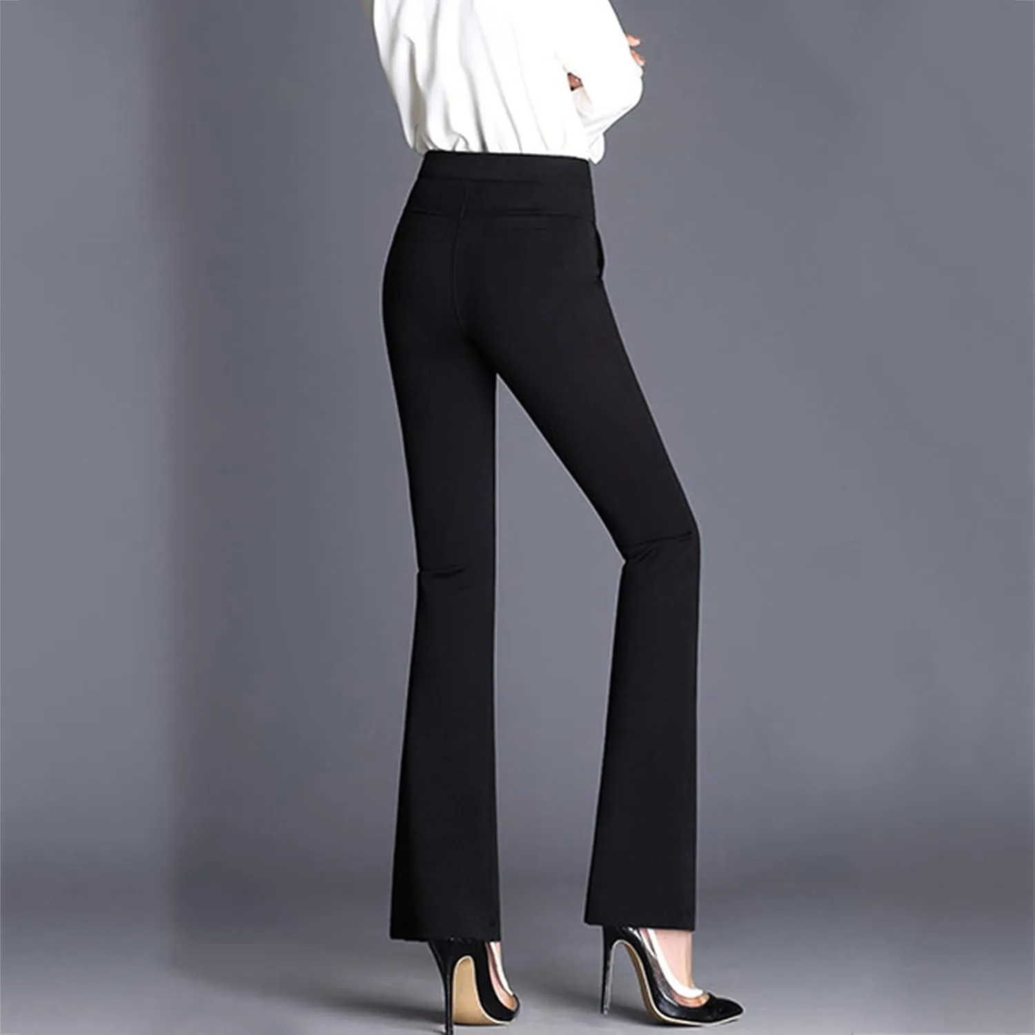 YOLAI Women Dress Pants Work Business Pants Solid Color High Waist Stretchy Pants Straight Leg Trousers