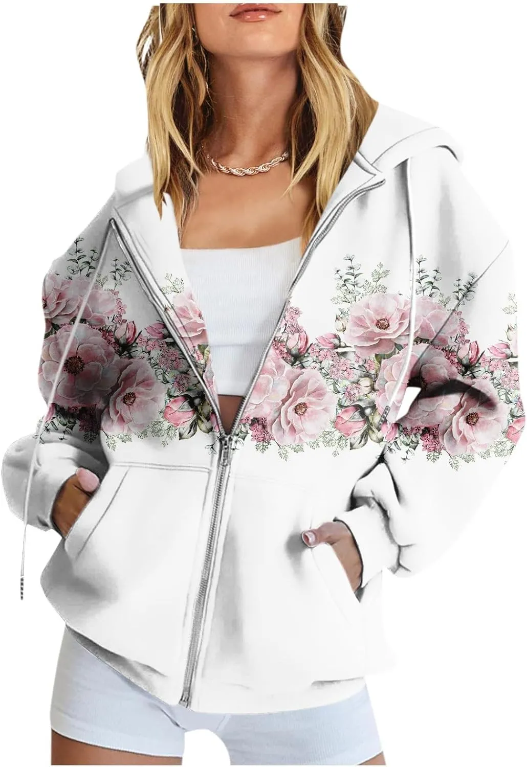 Zip Up Hoodie Long Sleeve Hooded Coat Graphic Jacket with Pockets Trendy Sweatshirts Loose Fit Hoodies